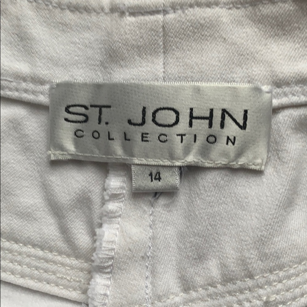 St. John White Stretch Studded & Cropped Jeans 14 - Picture 4 of 8